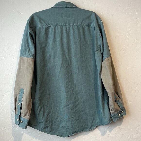 Button Up Patchwork Utility Green Brown Canvas Hunting Shirt L Quilted duck - Picture 7 of 8